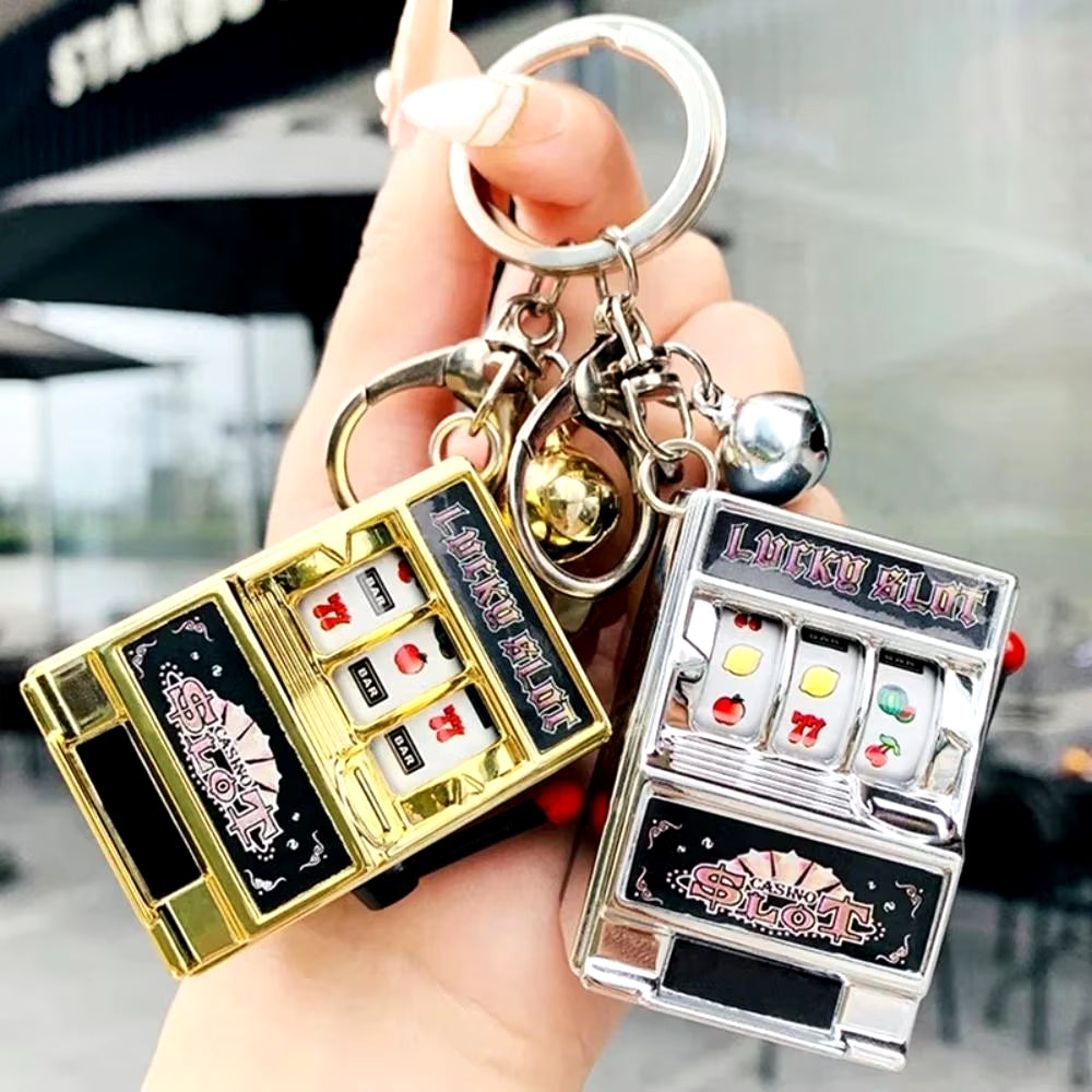 Mini Gambling Slot Machine Key Chains Creative Arcade Pocket Fruit Lucky Jackpot Gadget Antistress Toy Funny Games Keychain Ring